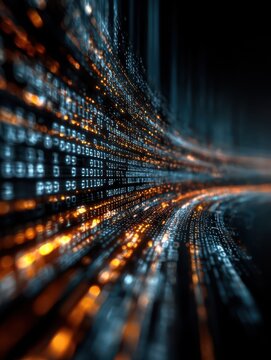 a dynamic representation of a digital data stream this image features an abstract pattern of glowing binary code conveying the continuous flow and speed of information in the digital age