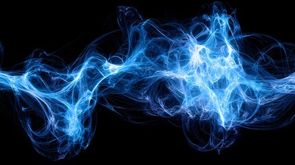 Abstract design of blue energy streams against a black backdrop.