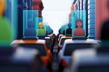 Futuristic transportation concept with passengers in individual pods on a high speed train