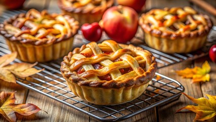 Delicious autumn apple tarts on a rustic wooden table