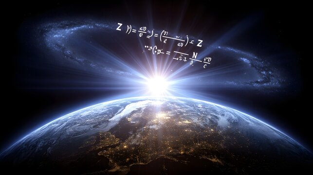 Earth seen from space with mathematical equations.