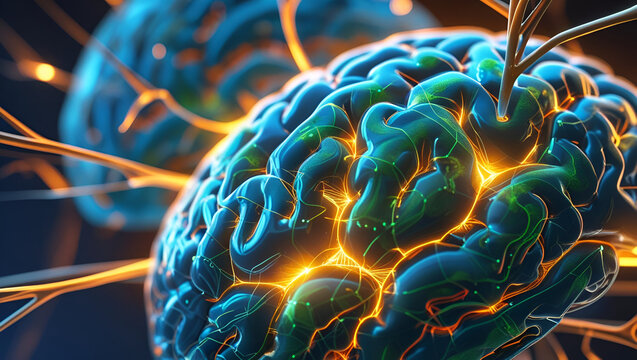 Futuristic AI brain concept with glowing neural lines for advanced technology visualization