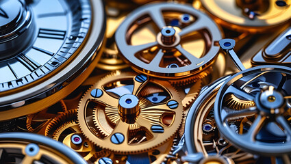 Macro photography of watch gears in motion for detailed timepiece concept
