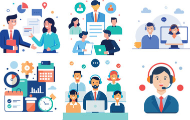 Creative Business Flat Design Set with Office Icons, Vector Illustration, and Corporate Technology