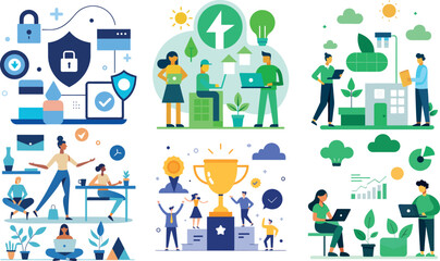 Dynamic Business Success Illustration with Flat Design, Corporate Achievement, and Motivation Graphics