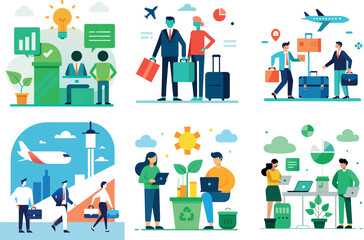 Obraz premium Cartoon vector icons set of diverse business people at work