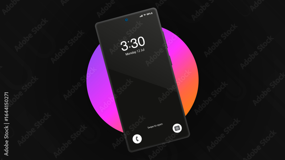Aufkleber realistic smartphone mockup with black geometric background and colorful round circle – modern mobil