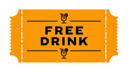 Vibrant Orange Free Drink Ticket Design with Cocktail Illustrations Promoting Special Offers and Happy Hour Promotions for Restaurant Businesses