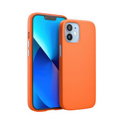 Modern smartphone with an orange protective case, showcasing its sleek design and vibrant screen, isolated on transparent background
