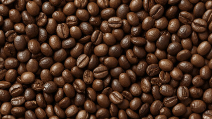 Fototapeta premium Macro Shot of Richly Textured Roasted Coffee Beans Forming a Dense and Aromatic Background