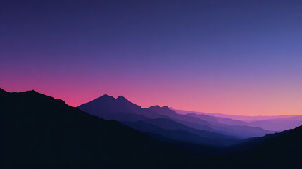Majestic mountain range silhouette against a vibrant twilight gradient sky mountains dusk