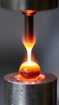Industrial laser melting glass sphere on metal base