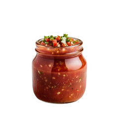 Fresh Homemade Salsa in a Glass Jar with Vegetables and Herbs