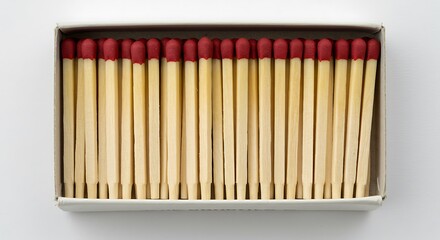 Perfectly Aligned Red-Tipped Matches in a White Box, Awaiting a Spark.