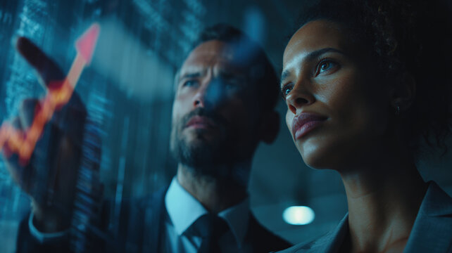 Two professionals technology workplace modern office business collaboration innovation team scientific research environment