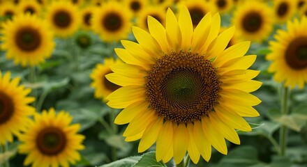 A stunning and cheerful image of a bright yellow sunflower, showcasing its petals and intricate seed head