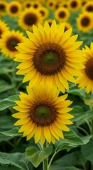 Fototapeta premium A vibrant, detailed close-up of a single sunflower standing tall in a sun-drenched field