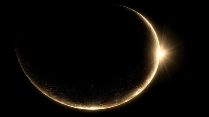 Crescent celestial body bathed in golden light.