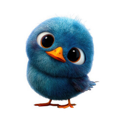 Fototapeta premium A very cute and fluffy blue baby bird with big eyes and an orange beak, looking curiously at the viewer isolated on transparent background