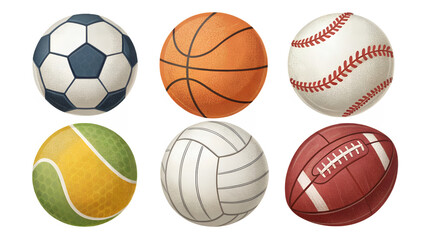 Obraz premium Various sports balls including soccer and tennis ball shown here on transparent background