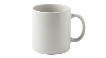 Empty white ceramic mug with thick handle on clean white background