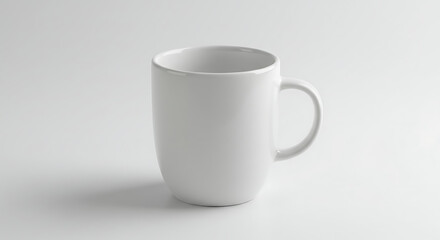 Fototapeta premium Empty white ceramic mug with thick handle on clean white background