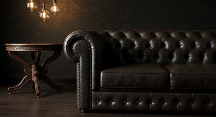 Sophisticated Ambiance: Classic Chesterfield Sofa Under Warm Edison Bulb Glow