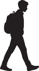 Fototapeta premium Walking Person Silhouette with Backpack Vector Illustration Isolated on Transparent
