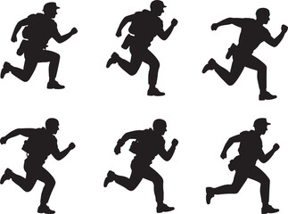 Silhouette of People Running with Backpacks on Transparent Background Vector Illustration