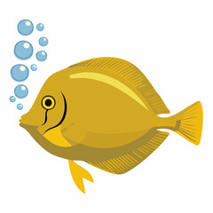 yellow tang swimming in coral reef, vibrant svg vector illustration, tropical marine fish graphic for commercial use