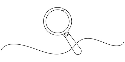 Continuous one line drawing magnifying glass Editable stroke. 
