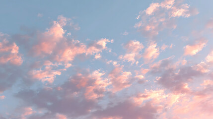 Fototapeta premium Soft pink and blue clouds drift across a pale sky pastel