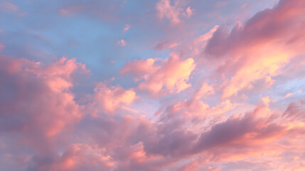 Obraz premium Soft pink and blue clouds illuminated by gentle sunlight sunset sunrise