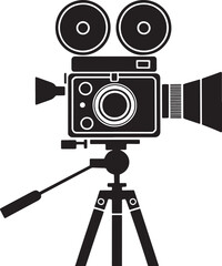 Classic Film Camera on Tripod Silhouette Vector Illustration for Filmmaking Projects