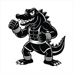 Alligator with boxing gloves in a fighting stance