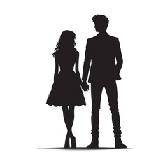 Romantic couple standing together silhouette