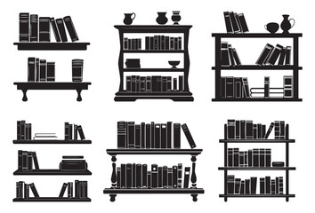 Bookshelf Silhouette Vector – Black Furniture Icon Set