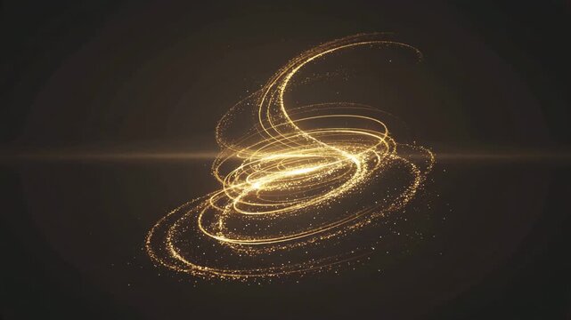 Dynamic swirling golden light trails forming circular shapes.