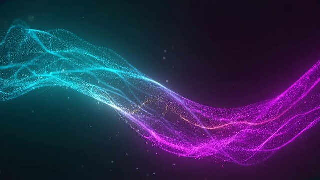 Smooth moving neon light waves in blue and pink colors on a dark background.