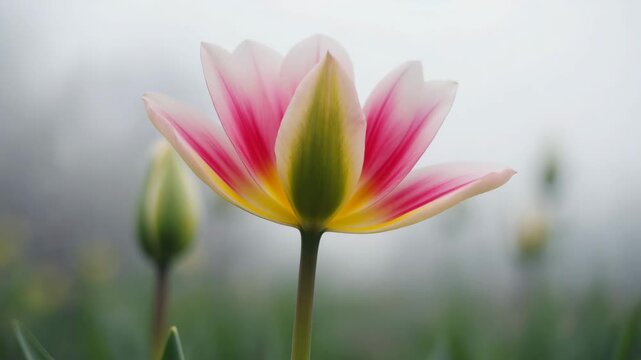 Close-up of a blooming pink lotus flower with a soft blurred background.