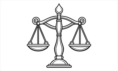 Justice scale t shirt design silhouette and vector line art, high-quality illustration ideal for adult coloring books, art therapy, relaxation and stress relief printable designs