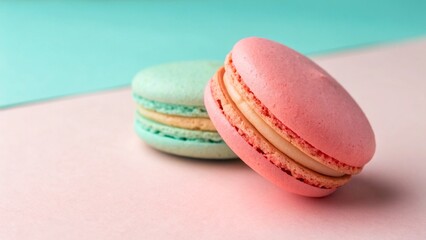 colorful macaroons on a wooden table