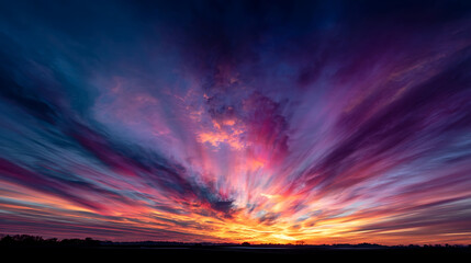 Obraz premium Radiant twilight sky ablaze with fiery oranges pinks purples and blues clouds sunset