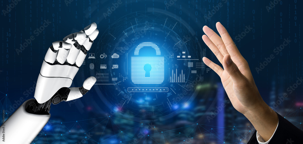 Poster ai-secured system demonstrating multi-layer encryption, identity protection, and password security w
