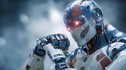 Fototapeta premium Contemplative Android: A Futuristic Robot in Thought