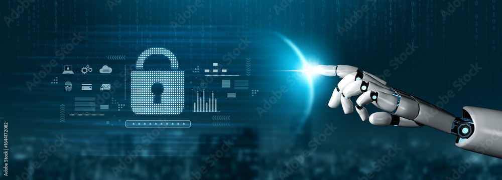 Poster ai-secured system demonstrating multi-layer encryption, identity protection, and password security w