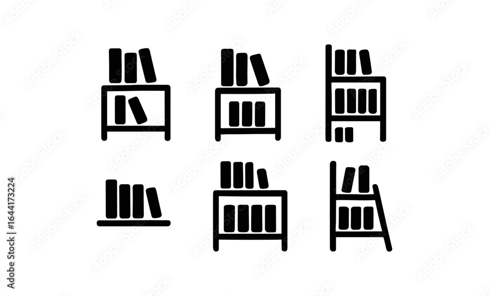 Poster minimalist bookshelf icons set in monochrome for app and web design