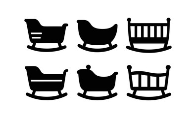Baby cradle silhouettes set: various rocking crib designs in black