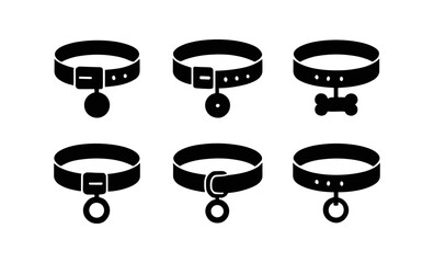 Silhouette collection of dog collars with various tag designs in black