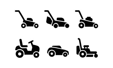 Silhouette set of lawn and garden mowers for landscaping equipment designs